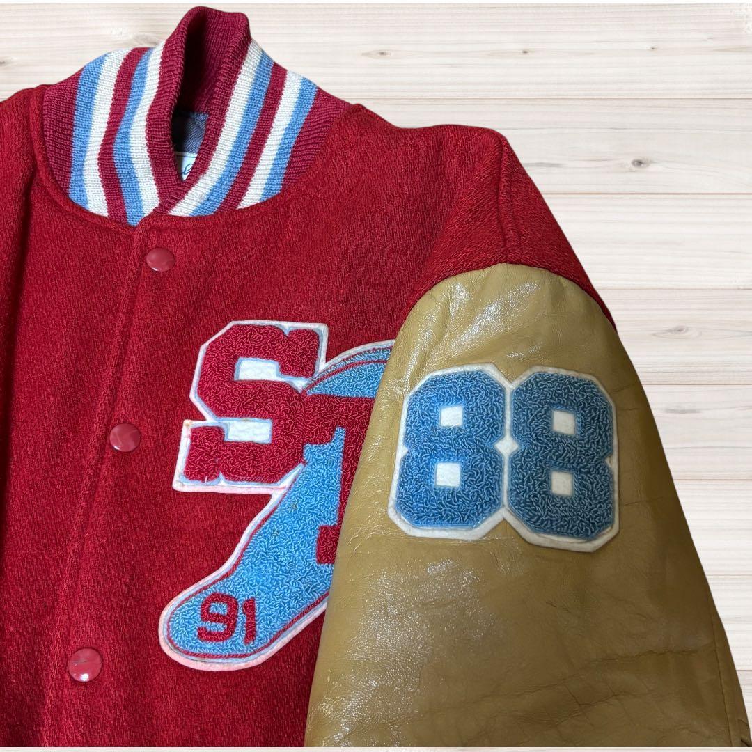 ☆80sCATCHBALL SPORTS レザースタジャン バーシティジャケット