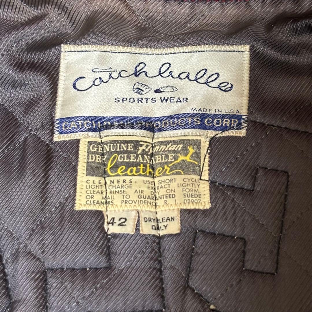 ☆80sCATCHBALL SPORTS レザースタジャン バーシティジャケット