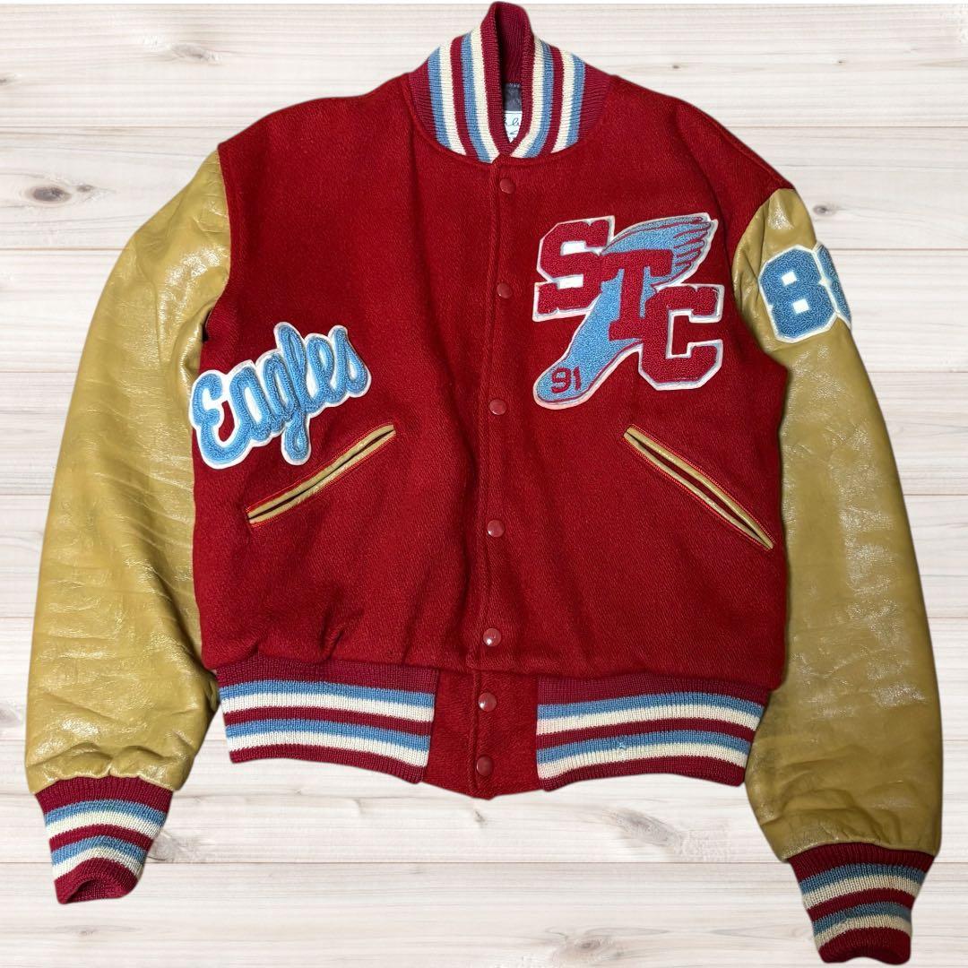 ☆80sCATCHBALL SPORTS レザースタジャン バーシティジャケット