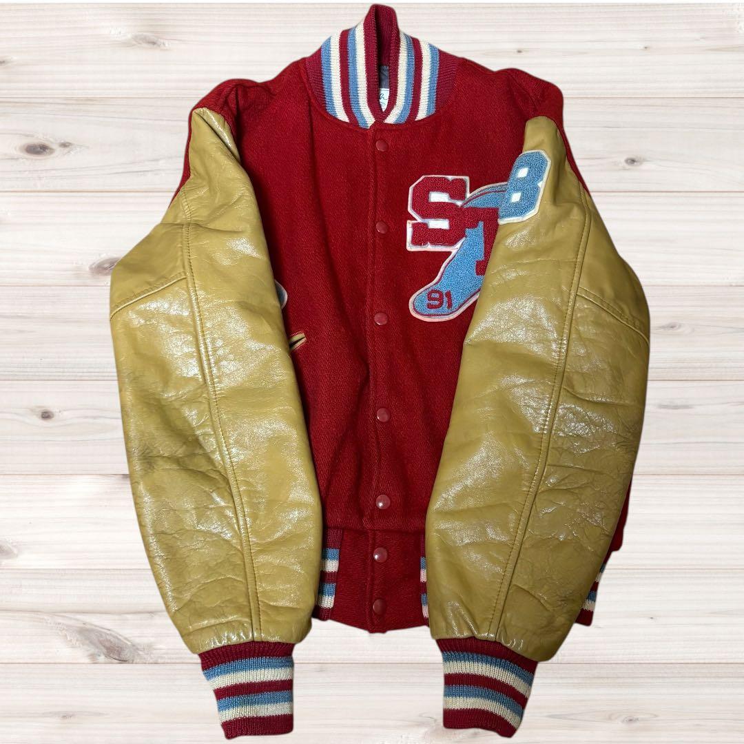 ☆80sCATCHBALL SPORTS レザースタジャン バーシティジャケット