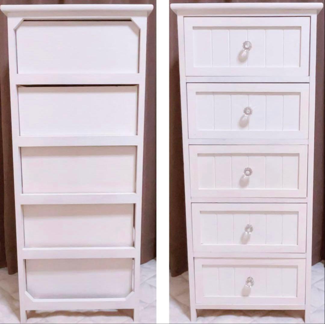 ♡SALE♡ シャビー調 チェスト5段 衣類収納 ホワイト アンティーク風