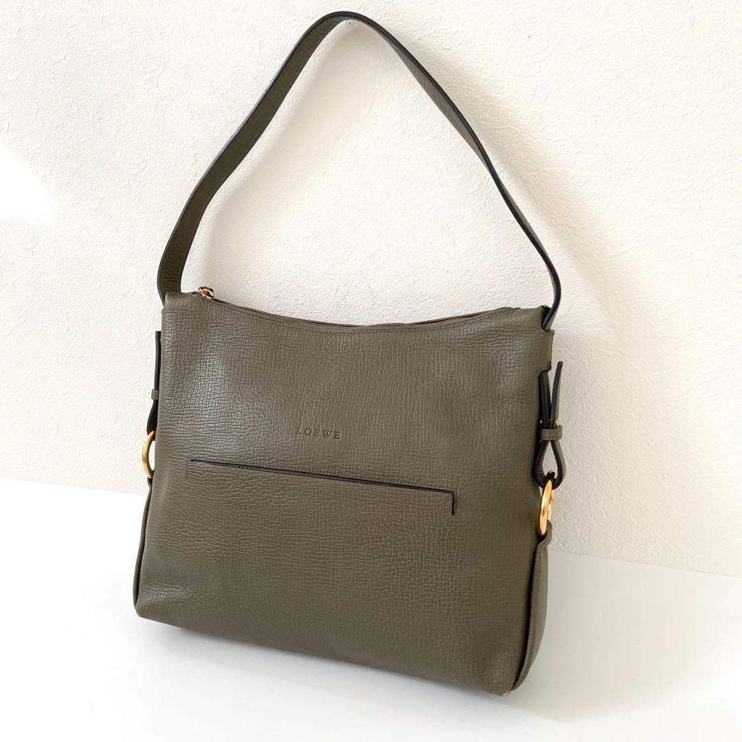 希少　LOEWE　ヴィンテージ　レザー　ワンショルダーホーボー　カーキグリーン