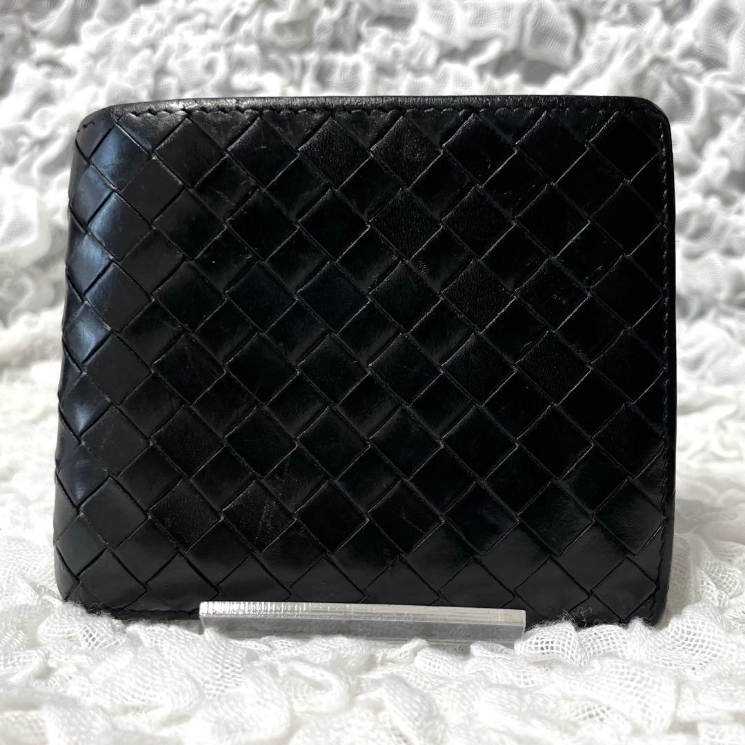 希少✨BOTTEGAVENETA ボッテガヴェネタ二つ折り財布 ブラック　レザー
