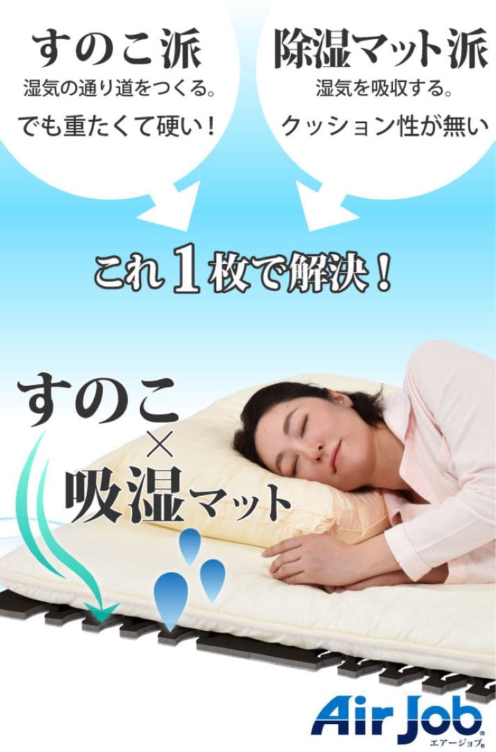 エアジョブすのこ型吸湿マット(ベッド対応タイプ)シングルサイズ【２枚組】
