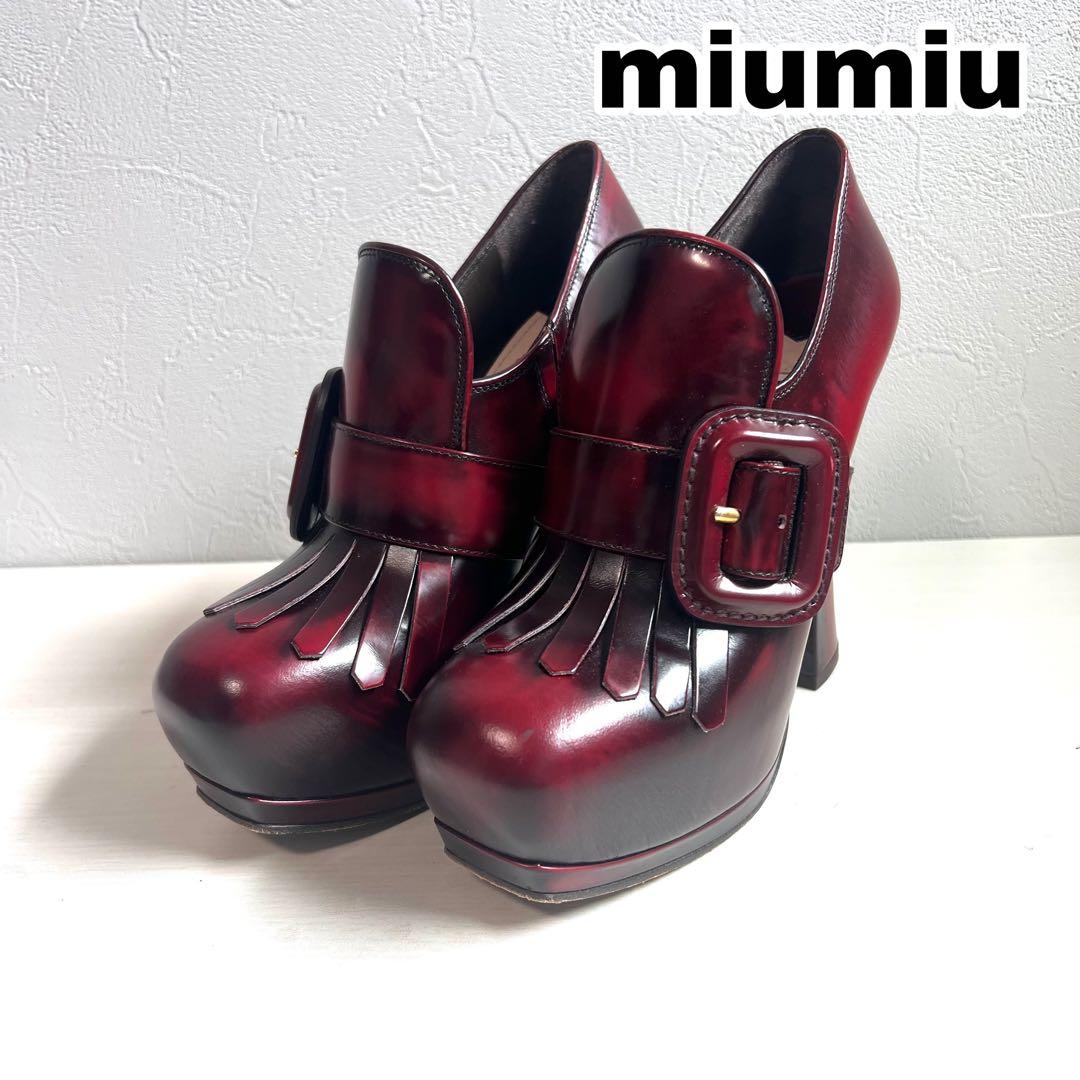 【美品】miumiu ヒールローファー 36 1/2 レザー 23.5cm