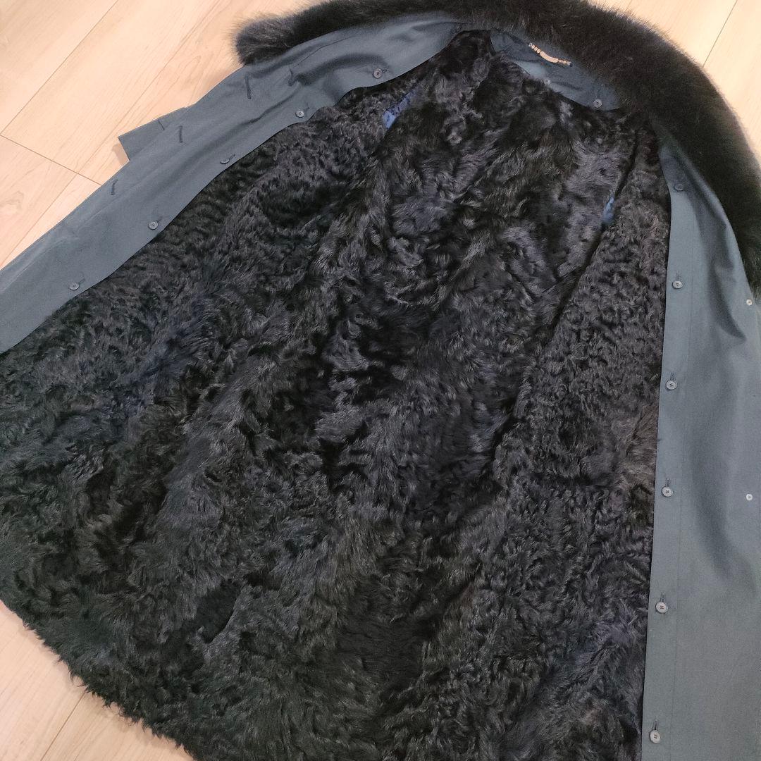 【美品】希少 Leilian コート ライナー付 フォックスファー ラム 黒 紺