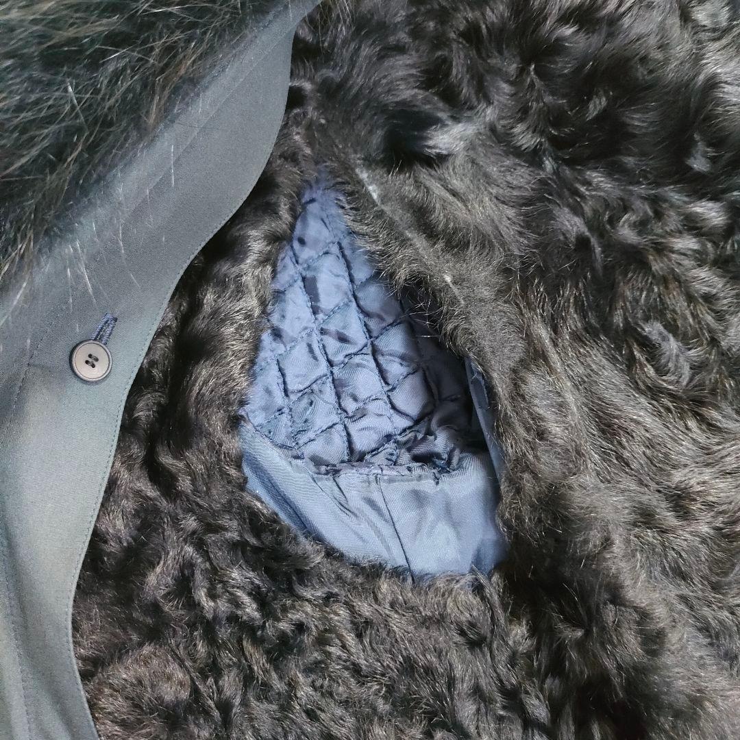 【美品】希少 Leilian コート ライナー付 フォックスファー ラム 黒 紺