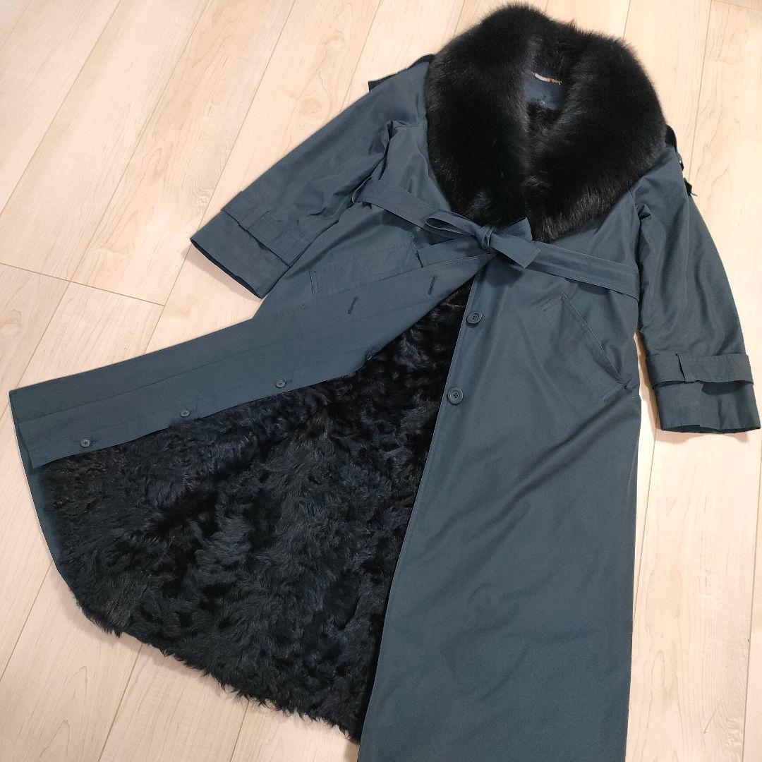【美品】希少 Leilian コート ライナー付 フォックスファー ラム 黒 紺