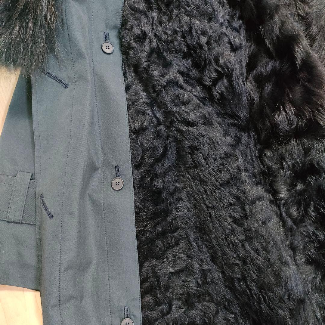 【美品】希少 Leilian コート ライナー付 フォックスファー ラム 黒 紺