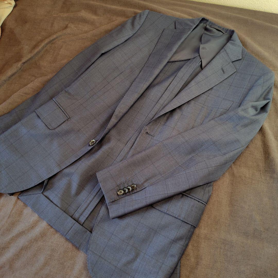 ほぼ新品 SHIPS ロロピアーナ生地 ネイビーチェックスーツ サイズ46