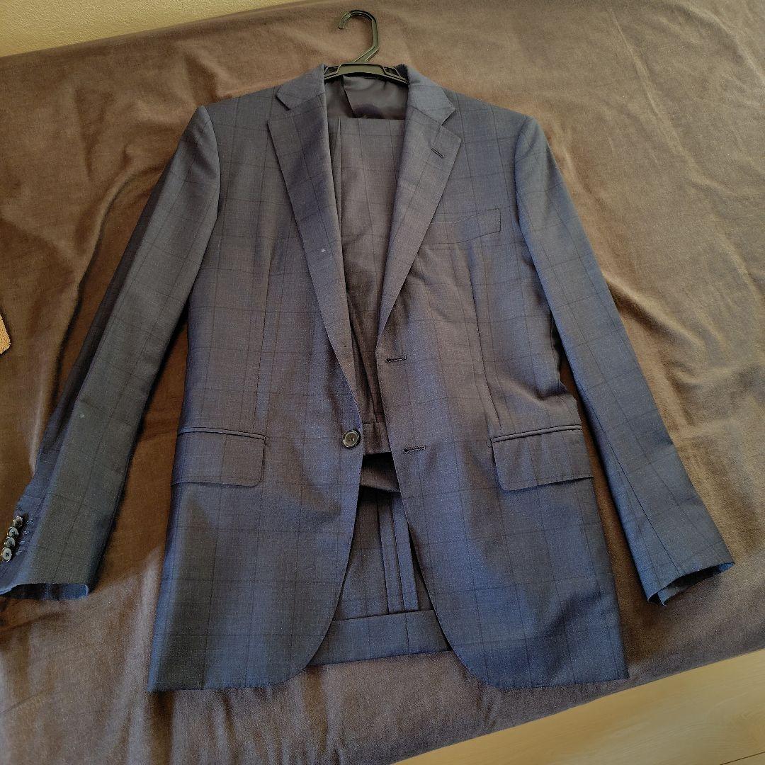 ほぼ新品 SHIPS ロロピアーナ生地 ネイビーチェックスーツ サイズ46