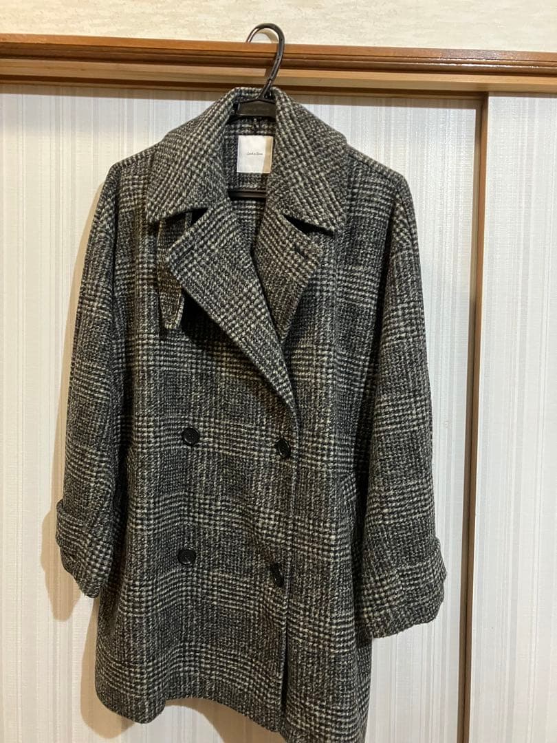 Wスライバーチェックハーフコート　グレー　38