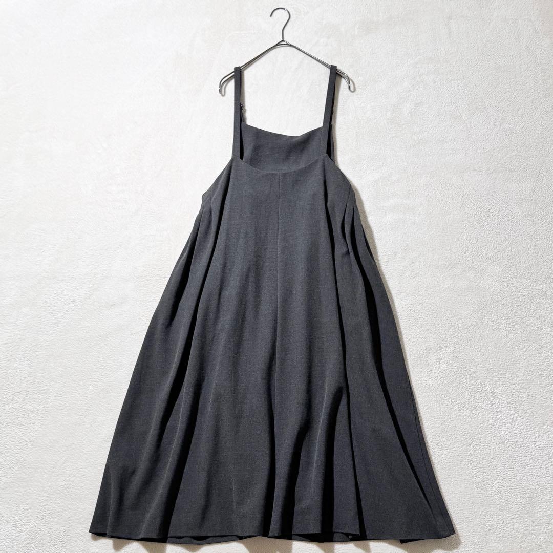 北欧、暮らしの道具店　サイドタックのサロペットスカート　キャミワンピース　グレー