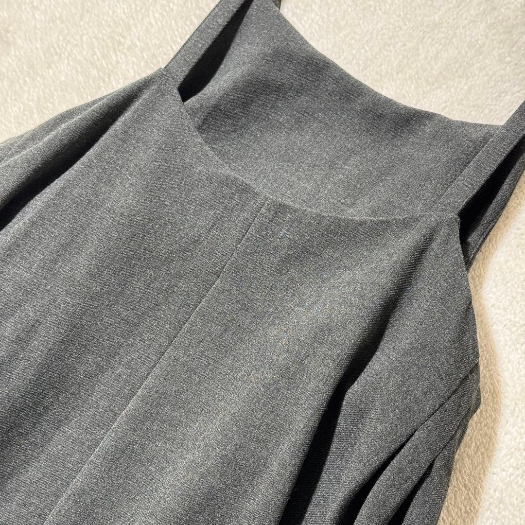 北欧、暮らしの道具店　サイドタックのサロペットスカート　キャミワンピース　グレー