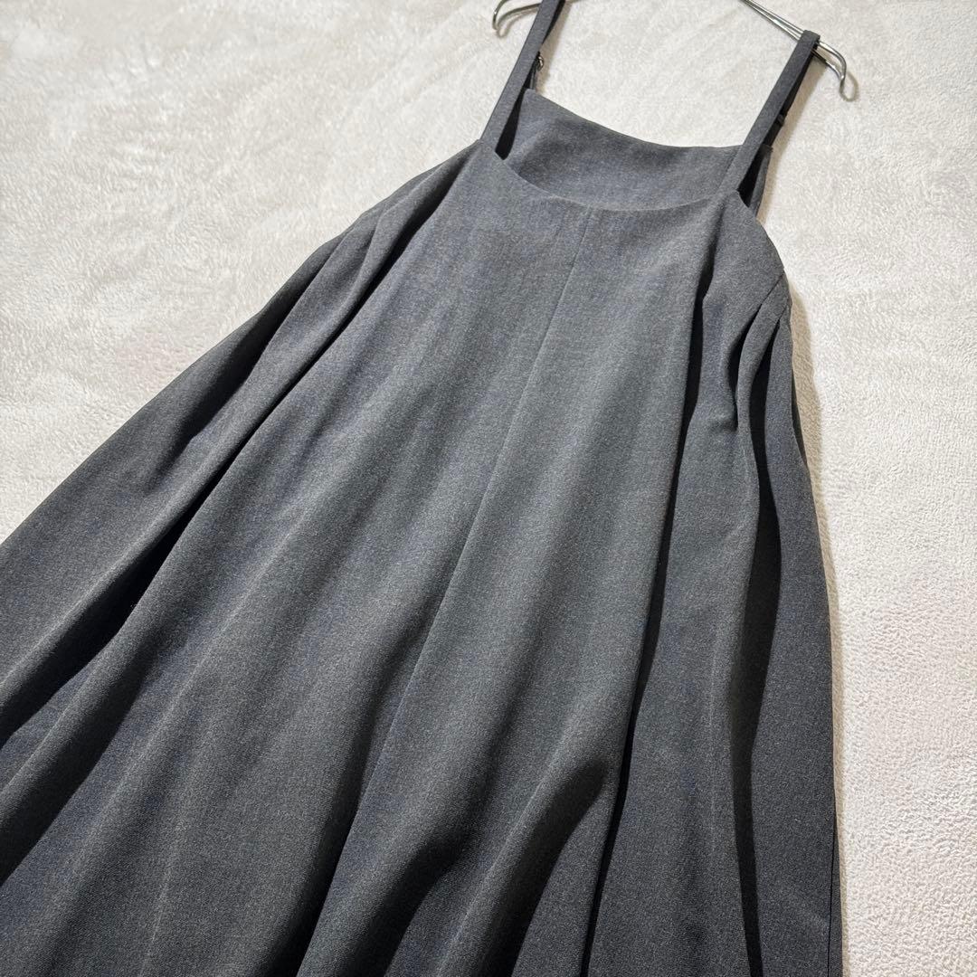 北欧、暮らしの道具店　サイドタックのサロペットスカート　キャミワンピース　グレー