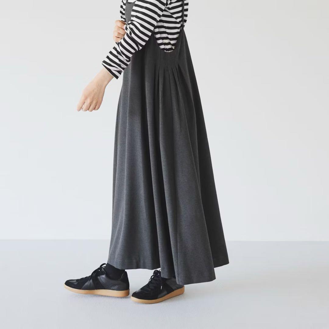北欧、暮らしの道具店　サイドタックのサロペットスカート　キャミワンピース　グレー