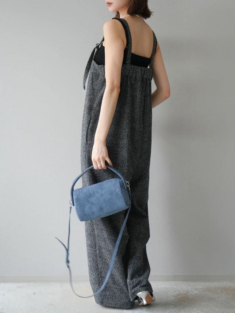 サロペット オーバーオール ツイードベアサロペット パンツ 黒 Lumier