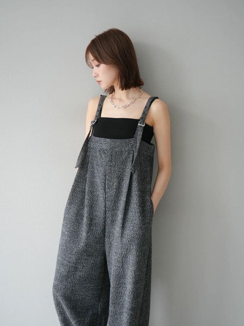 サロペット オーバーオール ツイードベアサロペット パンツ 黒 Lumier