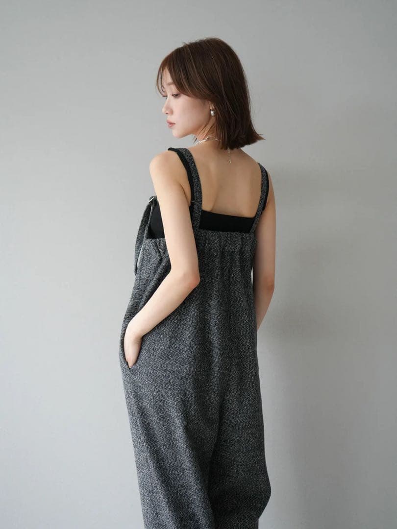 サロペット オーバーオール ツイードベアサロペット パンツ 黒 Lumier