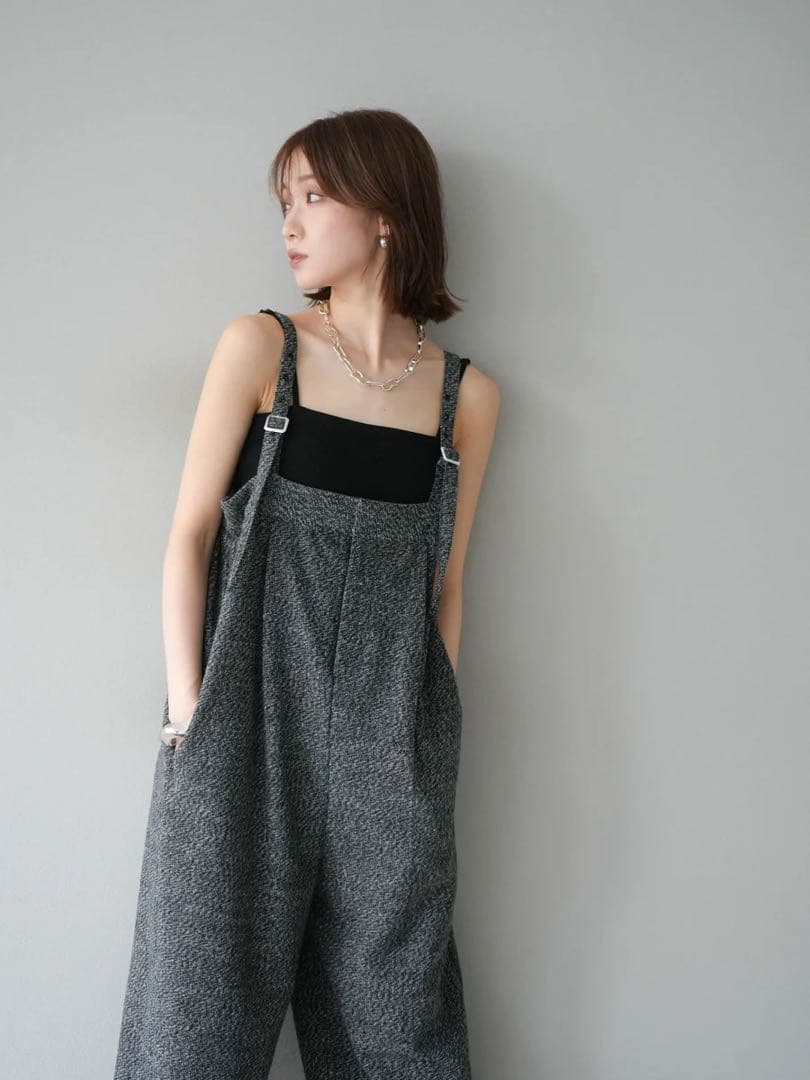 サロペット オーバーオール ツイードベアサロペット パンツ 黒 Lumier