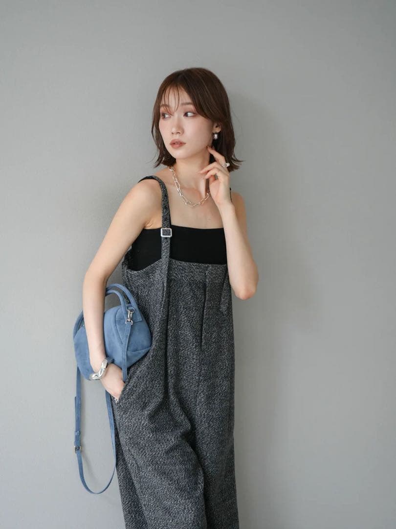 サロペット オーバーオール ツイードベアサロペット パンツ 黒 Lumier