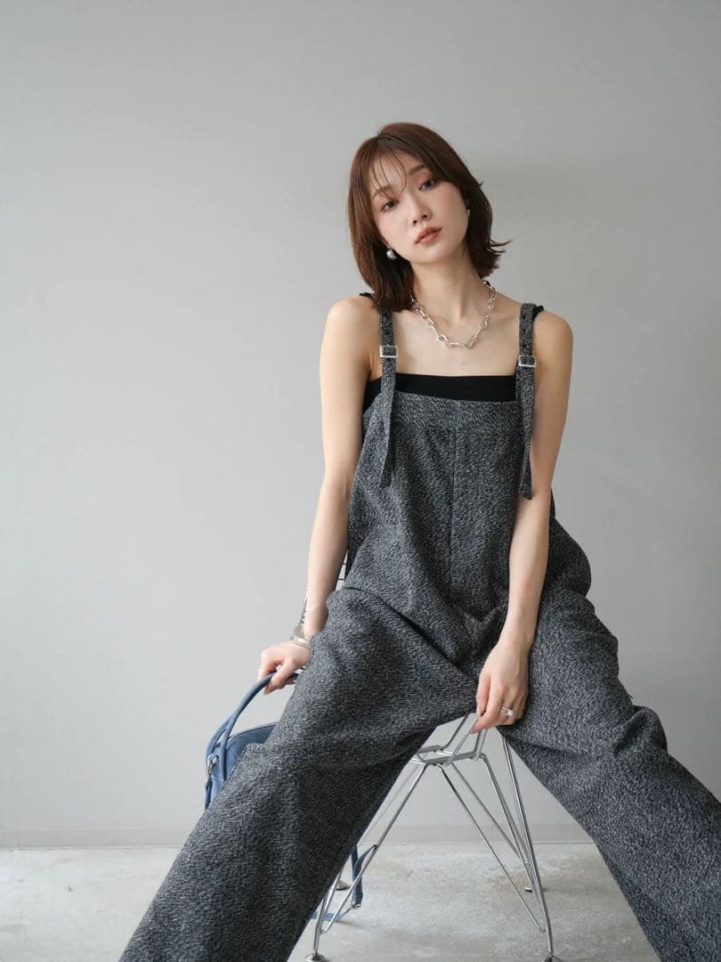 サロペット オーバーオール ツイードベアサロペット パンツ 黒 Lumier