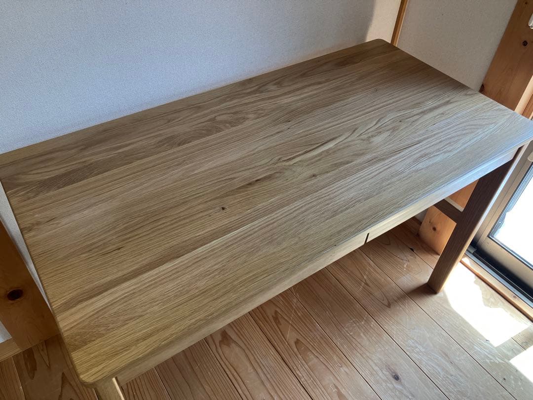 【美品】オーク無垢材デスク（引出・足元棚付）幅１１０×奥行５５×高さ７０ｃｍ