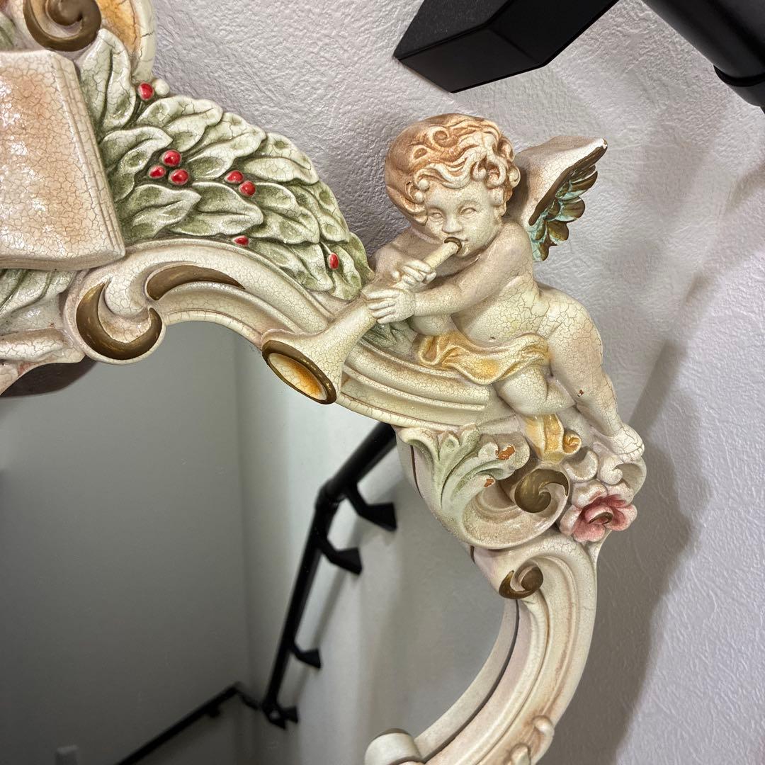 大型 天使装飾 ロココ調　ウォールミラー アンティーク調　壁掛け　姫系インテリア