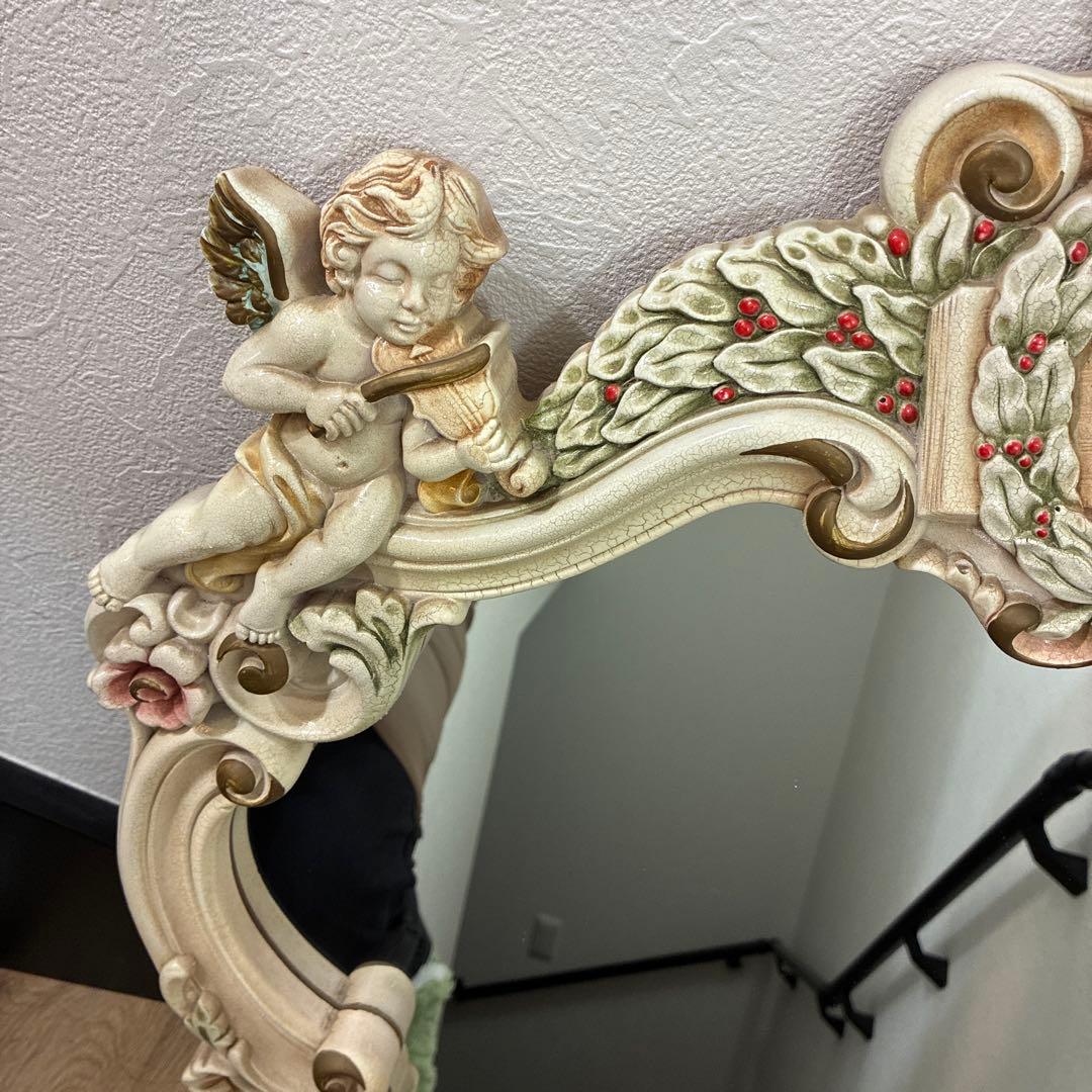 大型 天使装飾 ロココ調　ウォールミラー アンティーク調　壁掛け　姫系インテリア