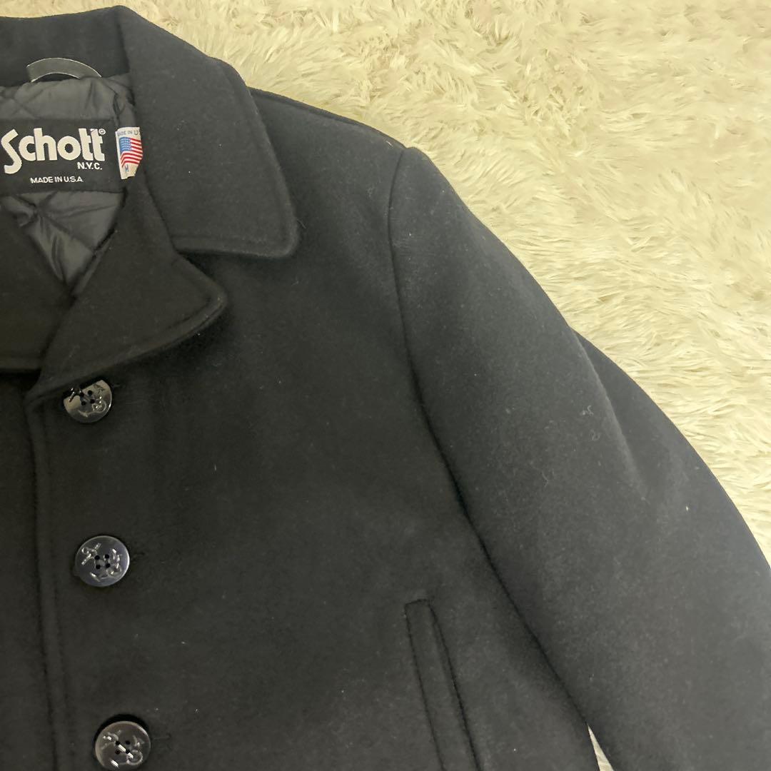 【未使用タグ付き】Schott メンズ シングル ピーコート ネイビー　L程度