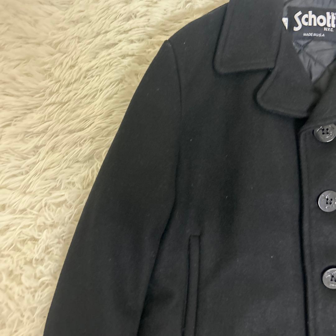 【未使用タグ付き】Schott メンズ シングル ピーコート ネイビー　L程度