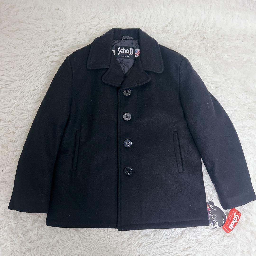 【未使用タグ付き】Schott メンズ シングル ピーコート ネイビー　L程度