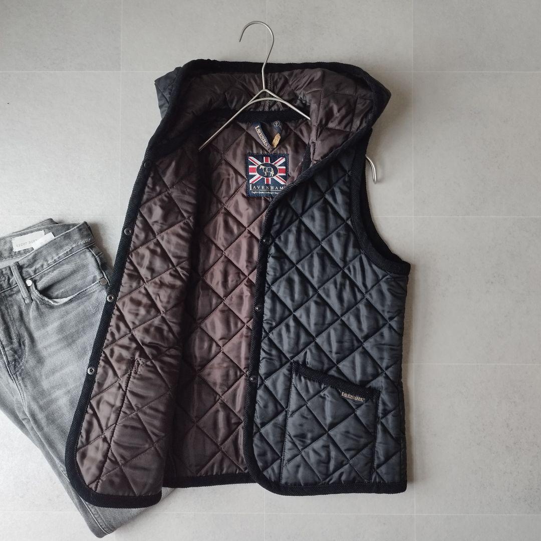 英国製 ラベンハム キルティングジャケット フーディーダウンベスト Sサイズ 黒