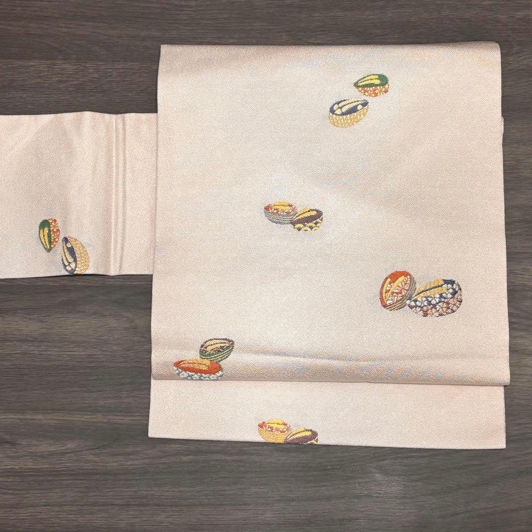 m*e様 名古屋帯 西陣織 正絹 白ピンク so273