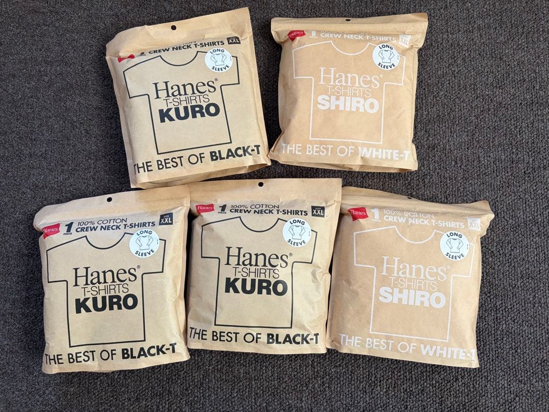 5枚セット　Hanes Kuro SHIRO 黒 白 XXL ロンT tシャツ