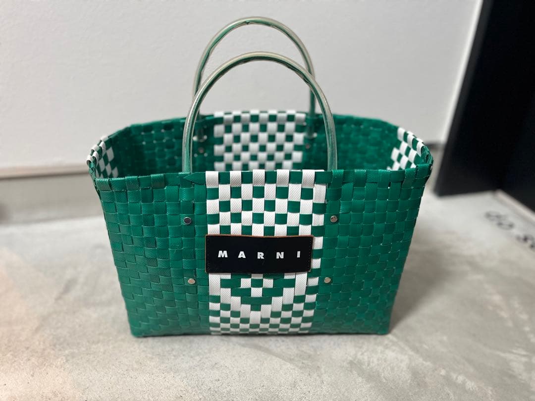 MARNI チェック柄 かごバッグ グリーン