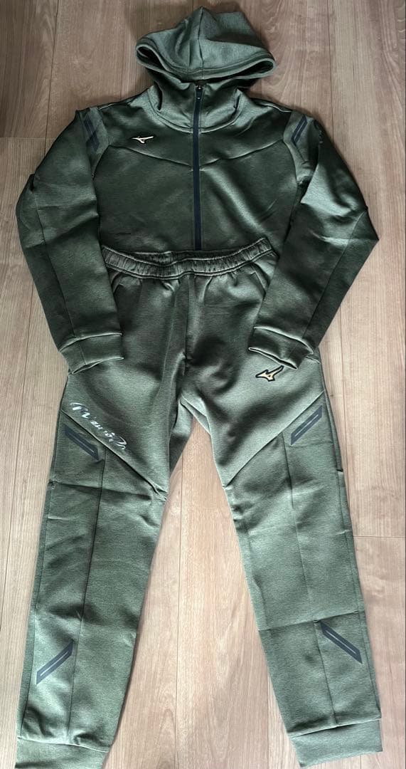 野球 ミズノプロ ストレッチスウェット セットアップ 上下 カーキ　ジャケット