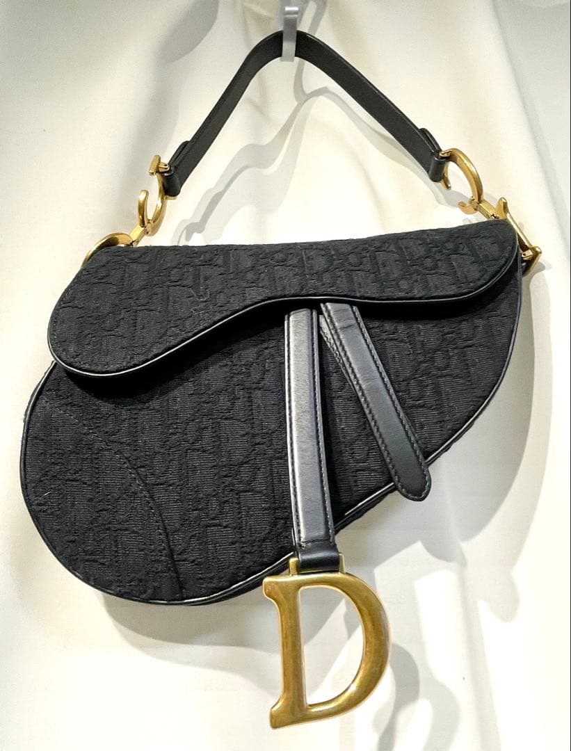 【美品】ディオールDior サドルバッグ黒オブリーク柄⭐︎保証書巾着セット⭐︎最終値