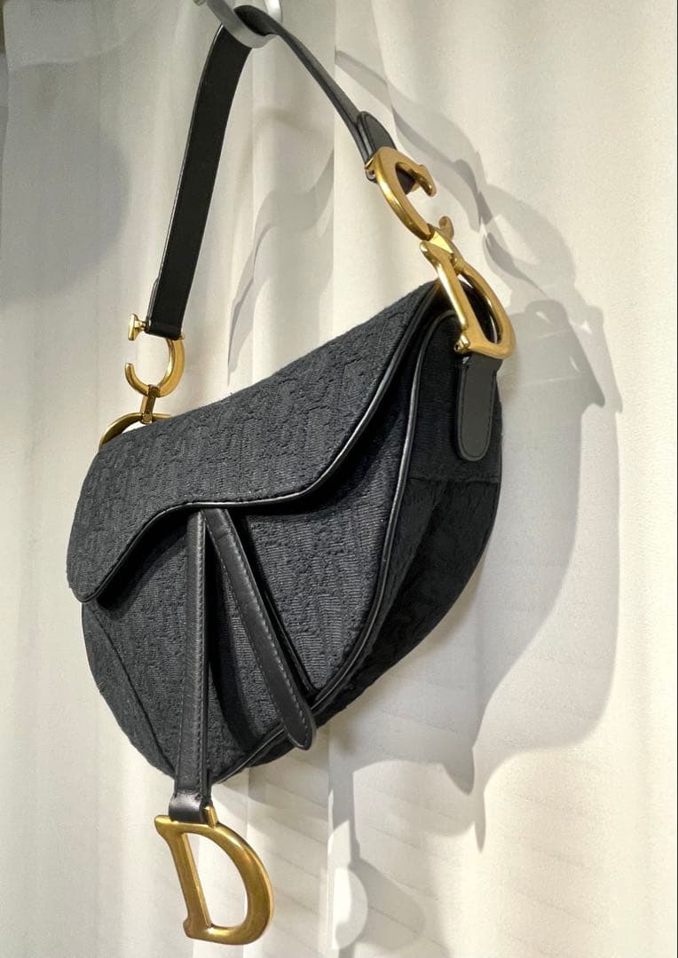 【美品】ディオールDior サドルバッグ黒オブリーク柄⭐︎保証書巾着セット⭐︎最終値