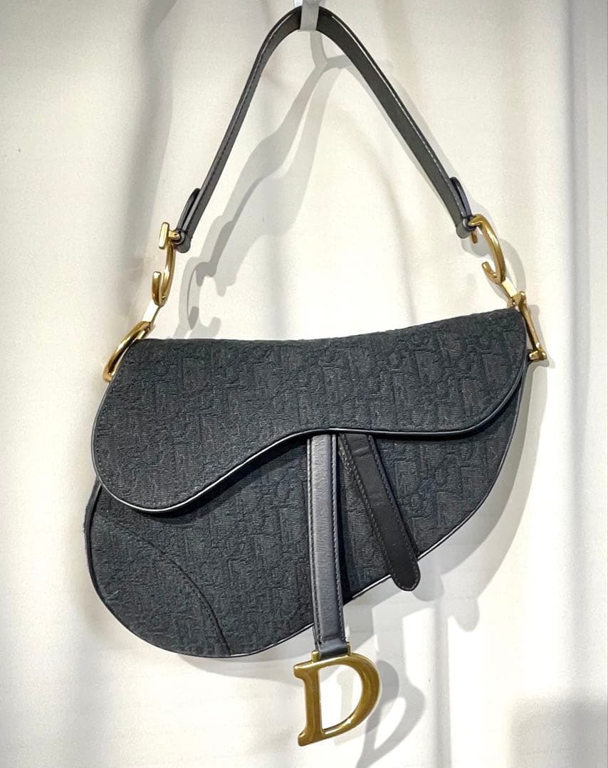 【美品】ディオールDior サドルバッグ黒オブリーク柄⭐︎保証書巾着セット⭐︎最終値