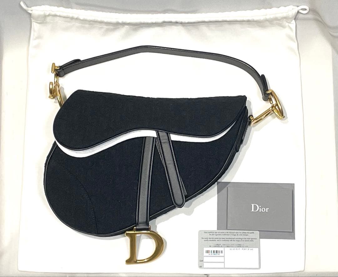 【美品】ディオールDior サドルバッグ黒オブリーク柄⭐︎保証書巾着セット⭐︎最終値