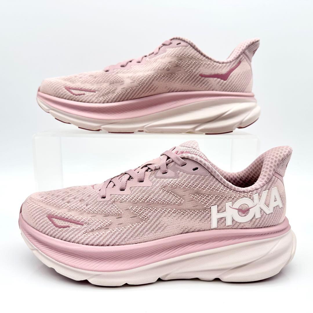 【美品】ホカオネオネ クリフトン9 ピーチ ピンク メッシュ 厚底 24.5