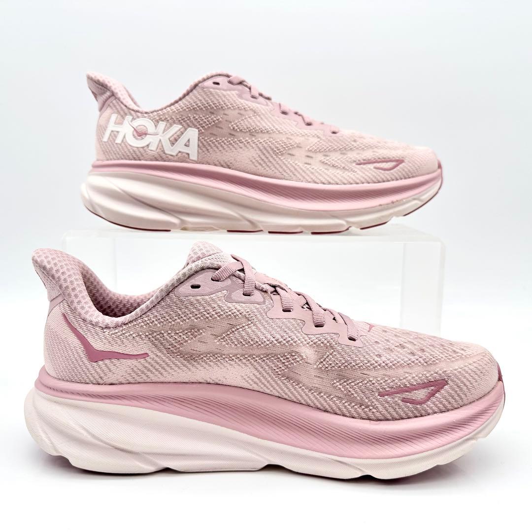 【美品】ホカオネオネ クリフトン9 ピーチ ピンク メッシュ 厚底 24.5