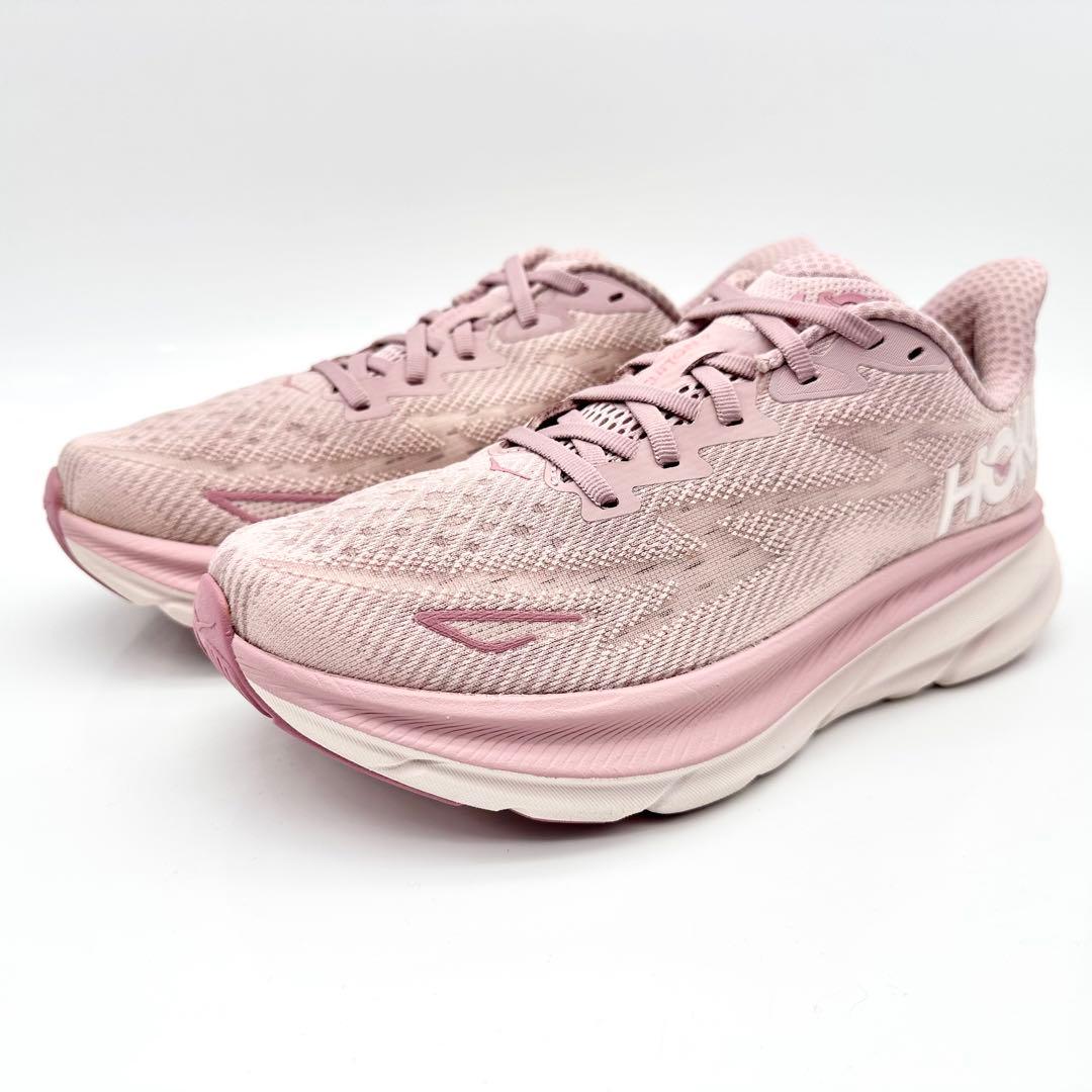 【美品】ホカオネオネ クリフトン9 ピーチ ピンク メッシュ 厚底 24.5