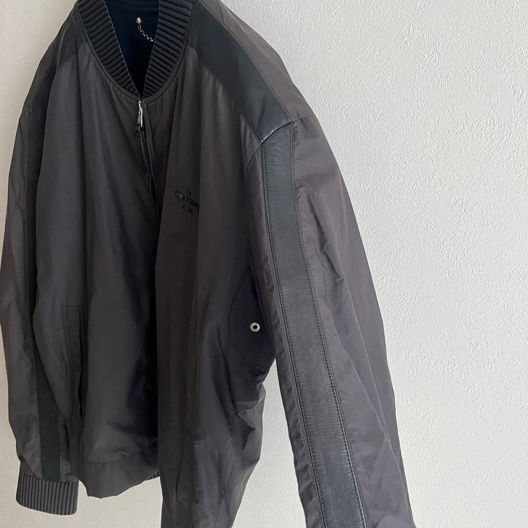 【希少】ルイヴィトン　ボンバージャケット　レザー切り替え　フロントロゴ　黒　48