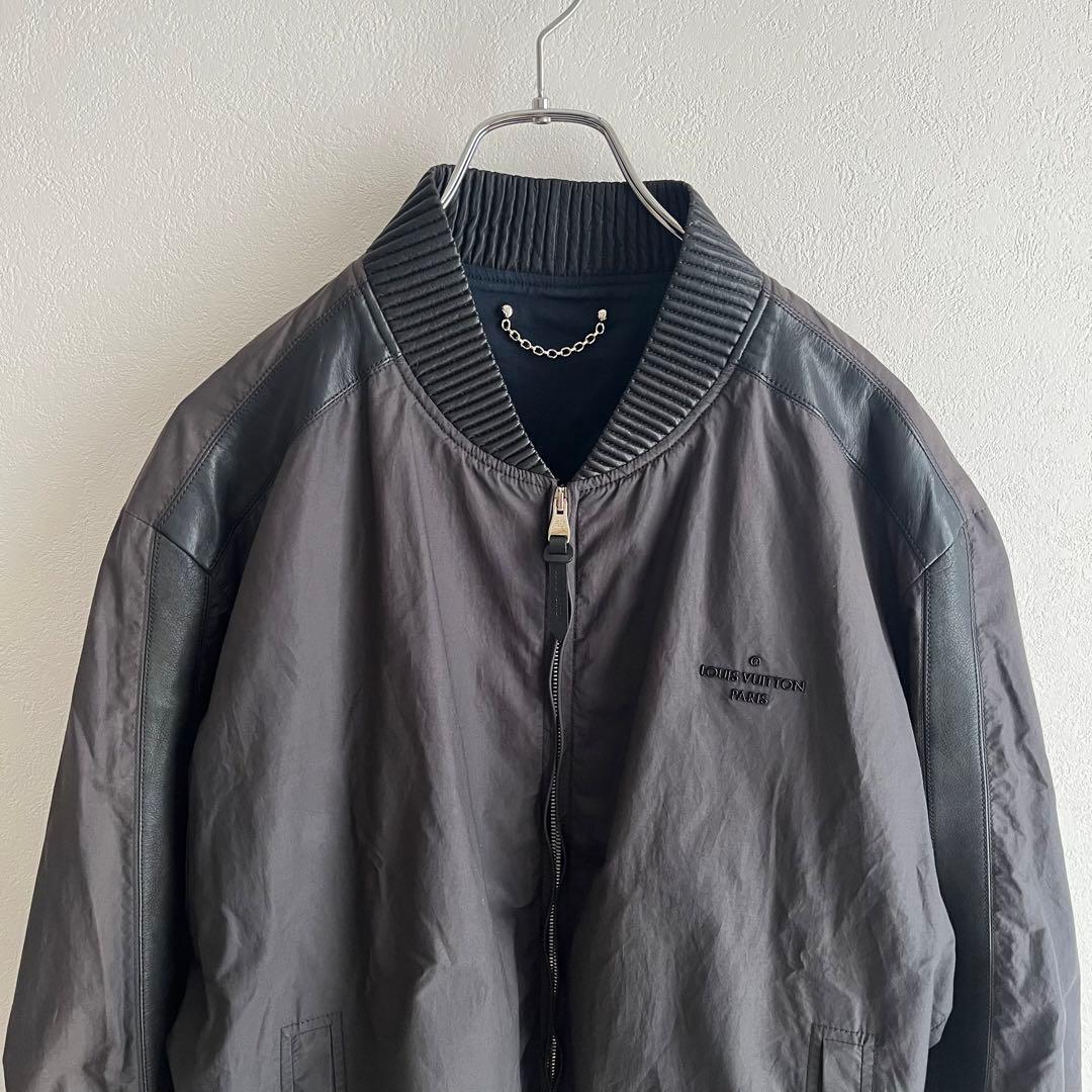 【希少】ルイヴィトン　ボンバージャケット　レザー切り替え　フロントロゴ　黒　48