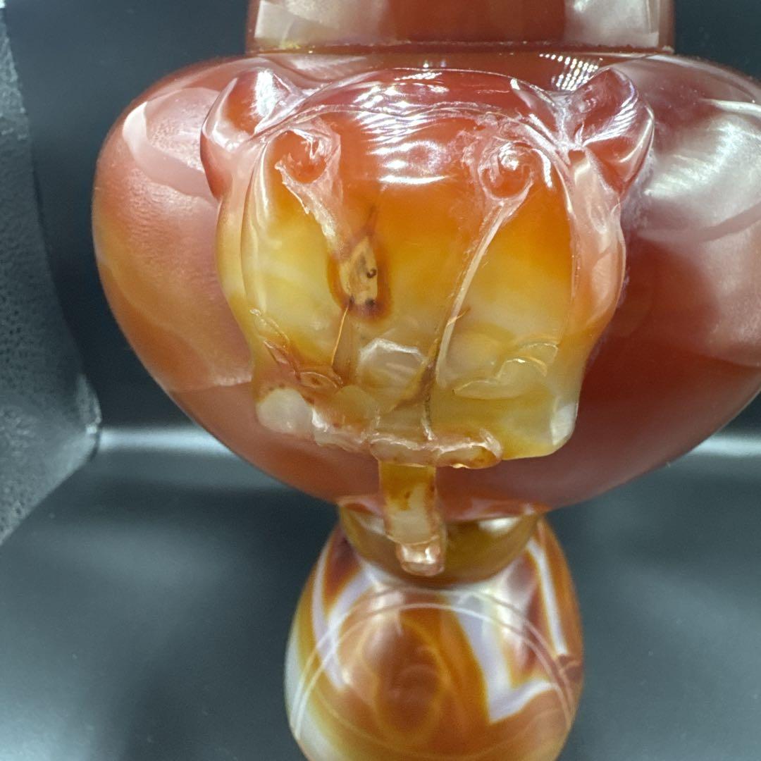 中国美術　置物　瑪瑙　メノウ　香炉 赤瑪瑙