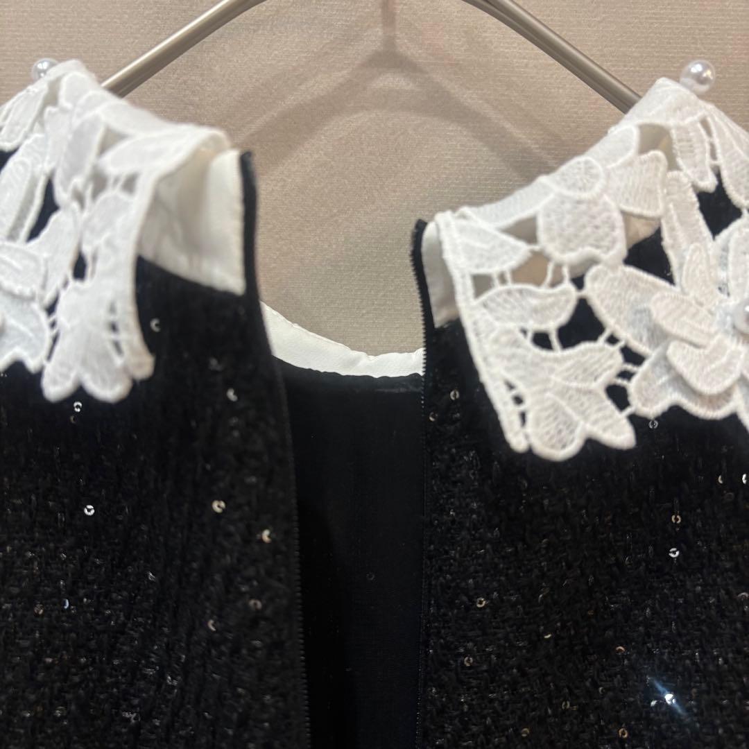 Leja レジャ 花柄レースカラースパンコールAラインワンピース ブラック S