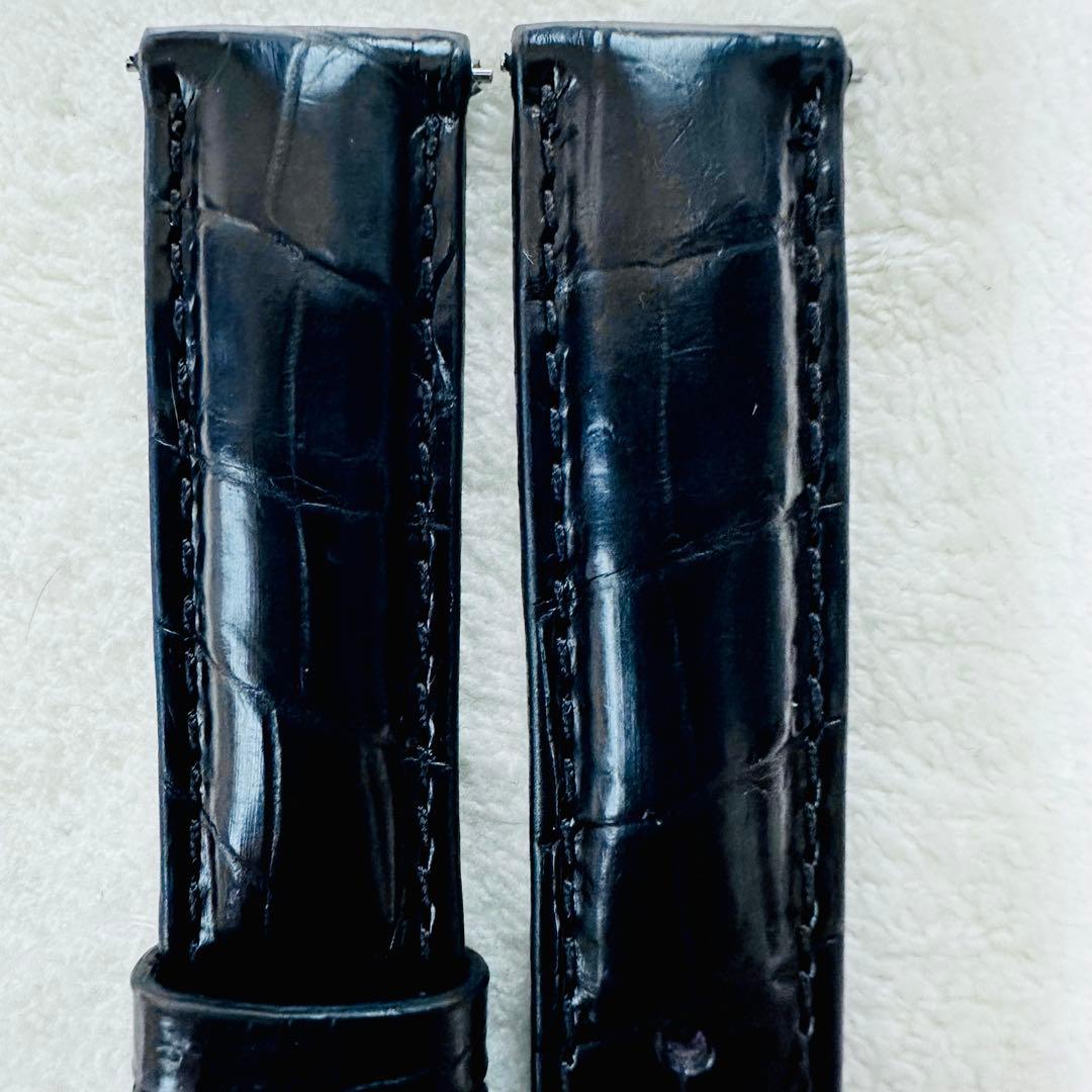 1035#18mm-16mmブラック★本物クロコダイルレザーベルト★スイス製