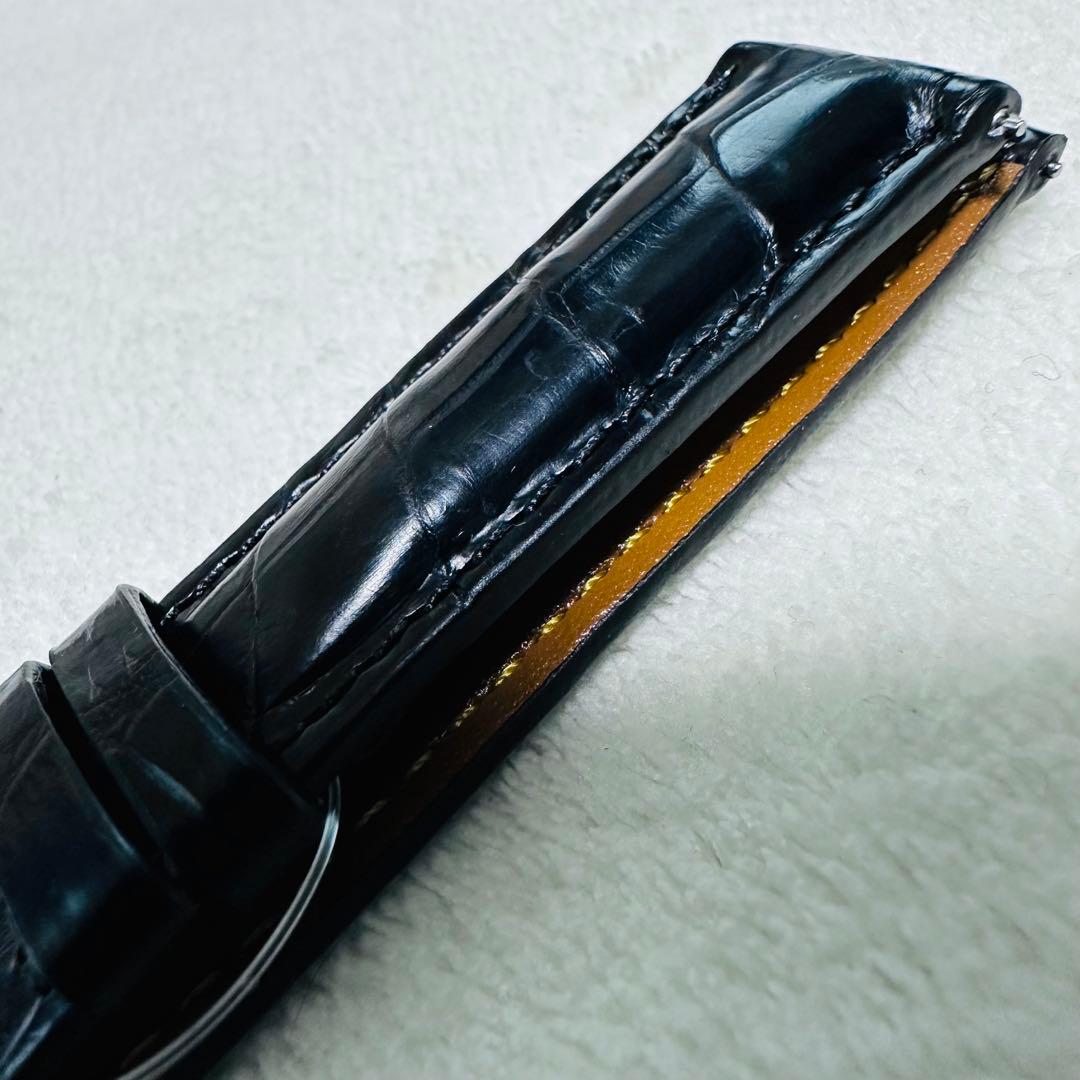 1035#18mm-16mmブラック★本物クロコダイルレザーベルト★スイス製